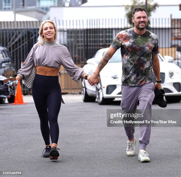 Brian Austin Green and Sharna Burgess are seen on September 28, 2021 in Los Angeles, California.