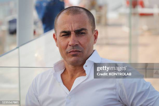 Former Italian football player Fabio Cannavaro looks on during a press conference. Fabio Cannavaro was defender of Italy's National team that beat...