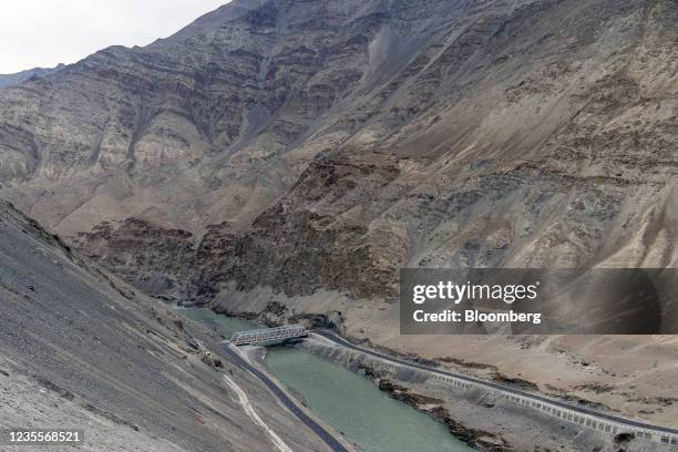 Bridge over the Indus river connects with the Zanskar Highway, an under construction road between the Indian union territory of Ladakh and the state...