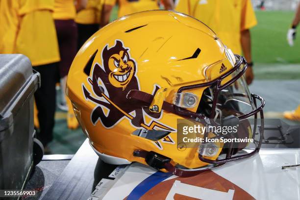 An Arizona State Sun Devils helmet during the college football game between the Colorado Buffaloes and the Arizona State Sun Devils on September 25,...