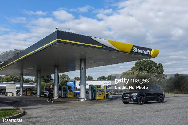 Slovnaft petrol station is seen near Presov, Slovakia on 23 September 2021