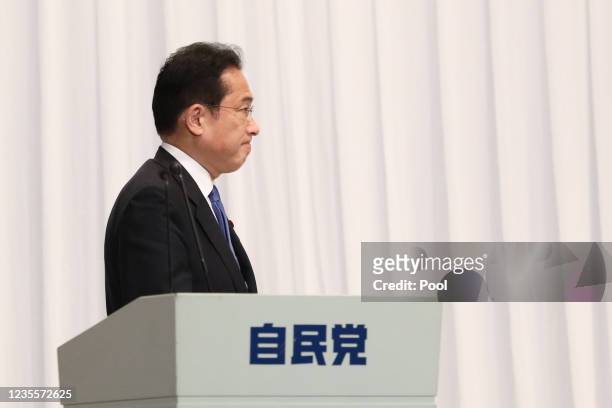 Japans former Foreign Minister Fumio Kishida attends a press conference after winning the ruling Liberal Democratic Party's presidential election on...