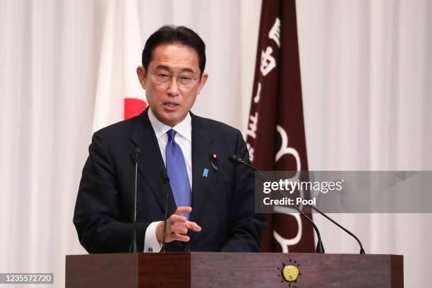 Japans former Foreign Minister Fumio Kishida attends a press conference after winning the ruling Liberal Democratic Party's presidential election on...