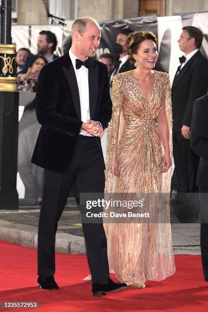 Prince William, Duke of Cambridge, and Catherine, Duchess of Cambridge attend the World Premiere of "No Time To Die" at the Royal Albert Hall on...