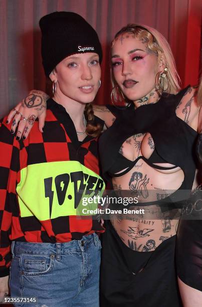 Jess Glynne and Brooke Candy attend the launch of Dazed: 30 Years Confused at 180 House on September 28, 2021 in London, England.