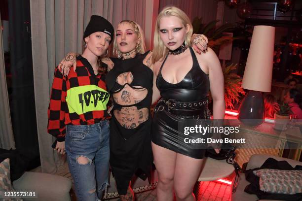 Jess Glynne, Brooke Candy and guest attend the launch of Dazed: 30 Years Confused at 180 House on September 28, 2021 in London, England.