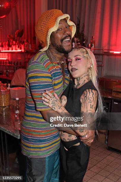 Mykki Blanco and Brooke Candy attend the launch of Dazed: 30 Years Confused at 180 House on September 28, 2021 in London, England.