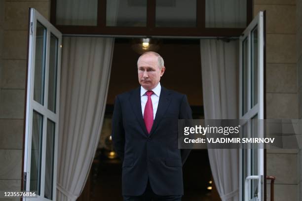 Russian President Vladimir Putin is seen at the Bocharov Ruchei state residence after a meeting with his Turkish counterpart in Sochi on September...