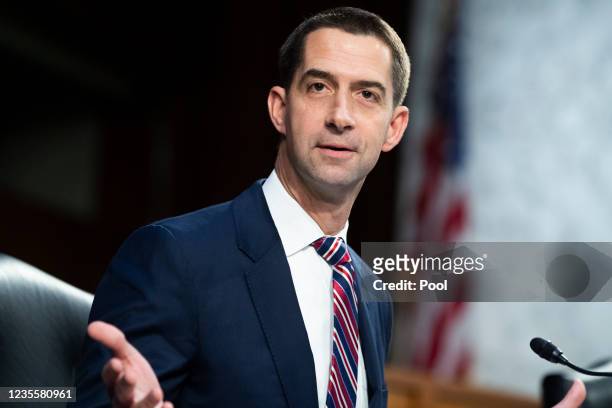 Sen. Tom Cotton speaks during the Senate Judiciary Committee hearing examining Texas's abortion law on Capitol Hill in Hart Senate Office Building on...