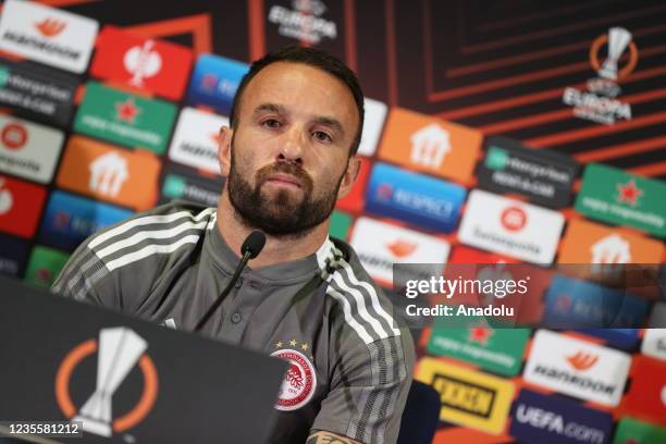 Mathieu Valbuena of Olympiacos is seen during a press conference at Ulker Stadium ahead of UEFA Europa League Group D soccer match against...