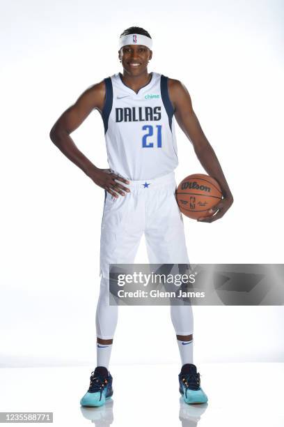 Frank Ntilikina of the Dallas Mavericks poses for a portrait during NBA media Day on September 28, 2021 at American Airlines Center in Dallas, Texas....