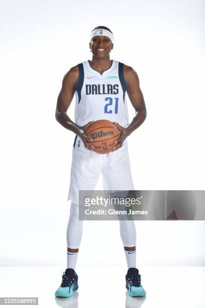Frank Ntilikina of the Dallas Mavericks poses for a portrait during NBA media Day on September 28, 2021 at American Airlines Center in Dallas, Texas....