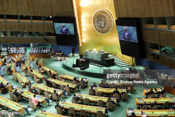 Abdulla Shahid, president of the 76th session of the United Nations UN General Assembly, speaks at the closing of the general debate of the 76th...
