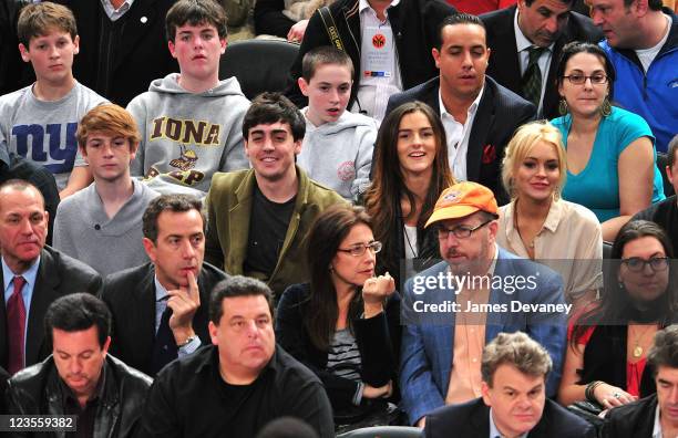 Cody Lohan, Michael Lohan Jr., Ali Lohan and Lindsay Lohan attend the Memphis Grizzlies vs New York Knicks game at Madison Square Garden on March 17,...