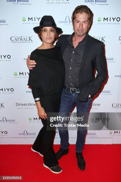 Anouschka Renzi and her partner Marc Zabinski attend the MIYO restaurant opening on September 29, 2021 in Hamburg, Germany.