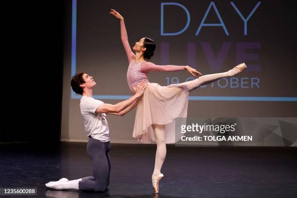 Royal Ballet dancers Fumi Kaneko and William Bracewell rehearse a scene from Kenneth MacMillan's adaptation of Romeo and Juliet, during a media...