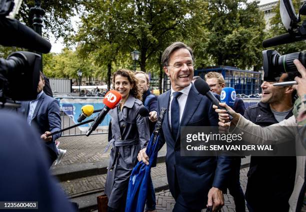 Dutch outgoing Prime Minister Mark Rutte of VVD arrives at the Logement in The Hague on September 30 for the resumption of talks between party...
