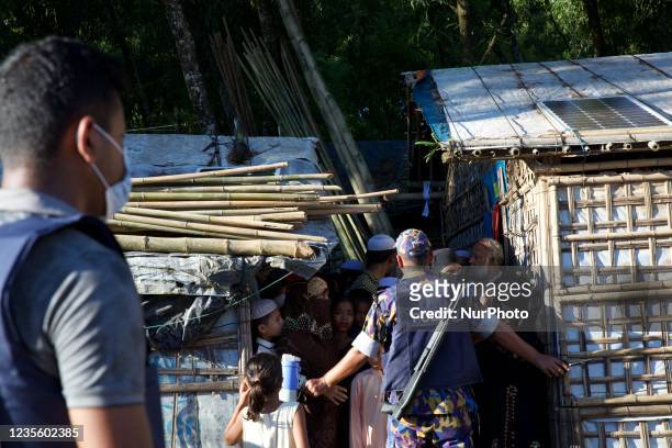 Rohingya people attend the funeral of Rohingya leader Mohibullah in kutupalang refugee camp in Coxs bazaar, Bangladesh on September 30,2021