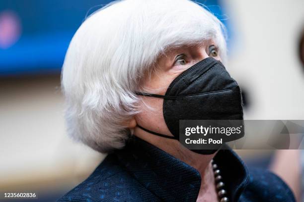 Treasury Secretary Janet Yellen arrives to testify at a House Financial Services Committee hearing on oversight of the Treasury Department and...