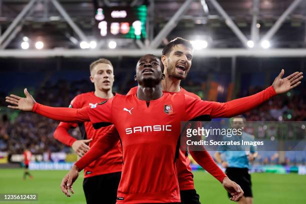 Kamaldeen Sulemana of Stade Rennes celebrates 1-2 during the Conference League match between Vitesse v Rennes at the GelreDome on September 30, 2021...