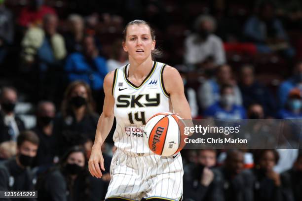 Allie Quigley of the Chicago Sky dribbles the ball during the game against the Connecticut Sun during Game Two of the 2021 WNBA Semifinals on...