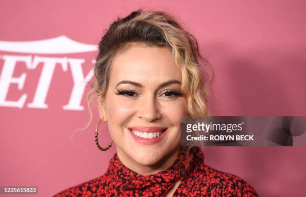 Actress Alyssa Milano attends Varietys 2021 Power of Women: Los Angeles Event at the Wallis Annenberg Center for the Performing Arts in Beverly...