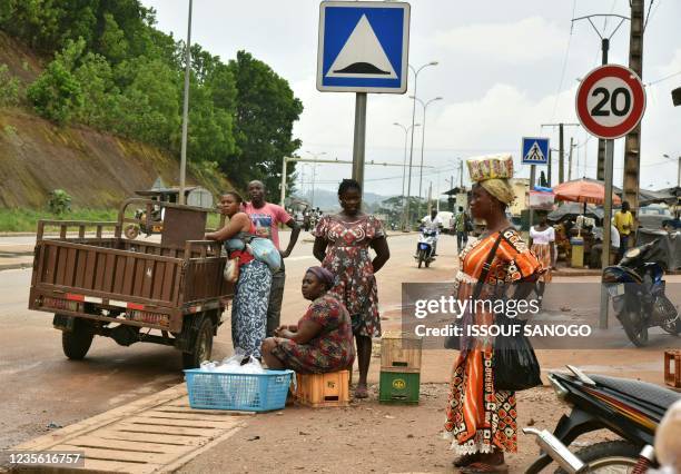 Street vendors in Noe, a border town between Ivory Coast and Ghana where residents have not been able to cross due to the COVID-19 pandemic on...