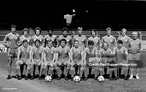 Nottingham Forest line up for a team photograph wearing their European Cup Final kit at the City Ground in Nottingham, England, circa May 1979. Back...