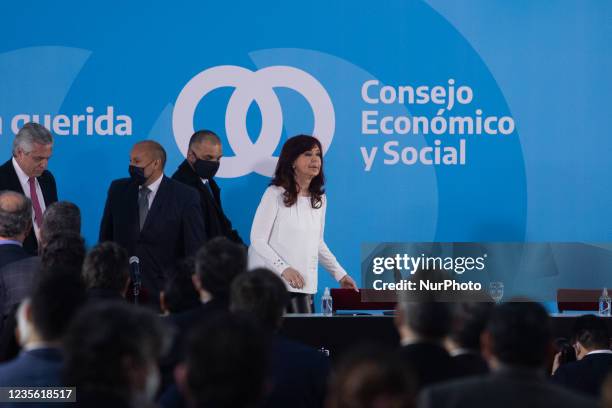 Argentina's Vice President Cristina Fernandez de Kirchner attends a ceremony to announce new agro-economic measures inside the museum of Casa Rosada...