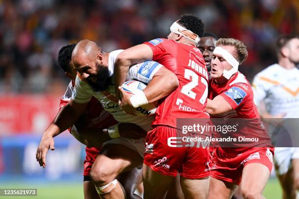 Sam KASIANO of Dragons during the Super League match between Dragons Catalans and Hull KR at Stade Gilbert Brutus on September 30, 2021 in Perpignan,...
