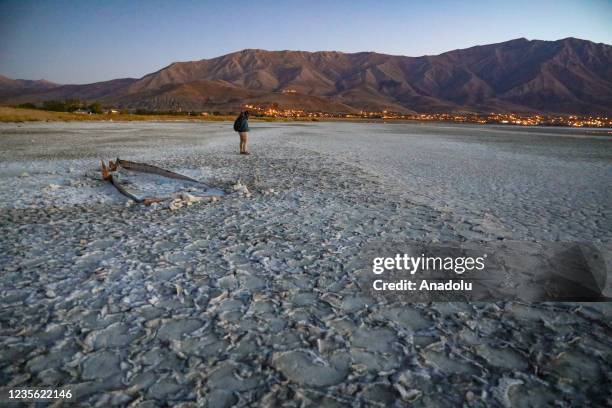Dried parts of Van Lake basin is seen after the decrease in the level of rivers and lakes in the Van Lake basin and surrounding water resources due...