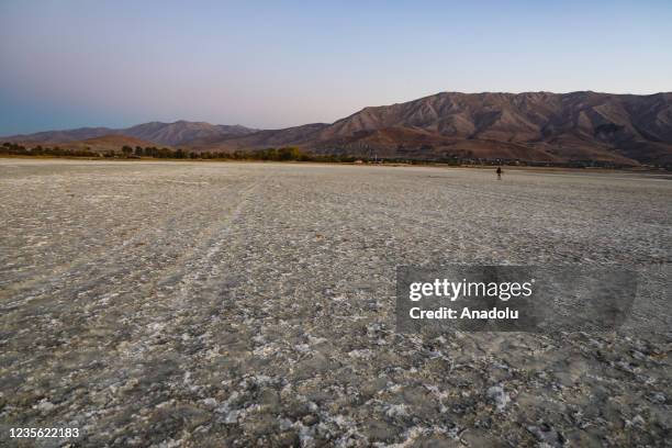 Dried parts of Van Lake basin is seen after the decrease in the level of rivers and lakes in the Van Lake basin and surrounding water resources due...