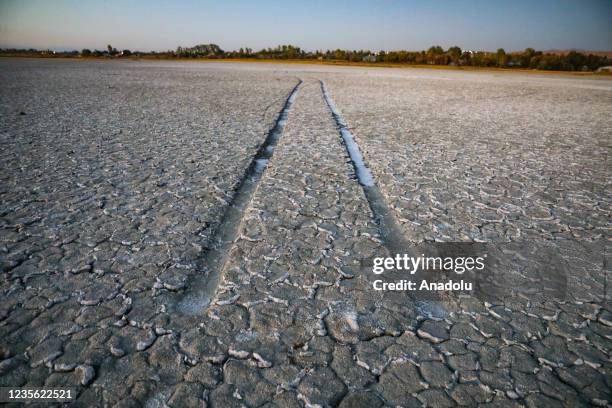 Dried parts of Van Lake basin is seen after the decrease in the level of rivers and lakes in the Van Lake basin and surrounding water resources due...