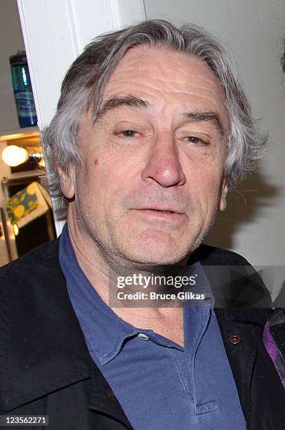 Robert De Niro poses backstage at the hit play "Bengal Tiger at the Baghdad Zoo" on Broadway at The Richard Rogers Theater on April 24, 2011 in New...