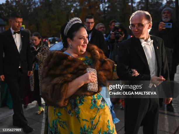 Grand Duchess Maria Vladimirovna of Russia arrives to attend a dinner during the wedding of Grand Duke George Mikhailovich Romanov, and Victoria...