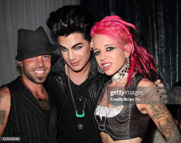 Singer Adam Lambert, and designer Roxy Contin pose at Made in LA presents "Bebe: The After Party" for Los Angeles fashion week spring 2011 at...