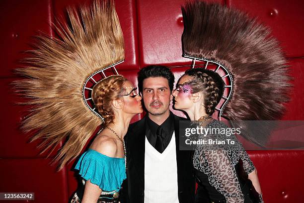 Shannon Mcgann, designer Sal Vatorie, and Karen Nicole pose at Made in LA presents "Bebe: The After Party" for Los Angeles fashion week spring 2011...