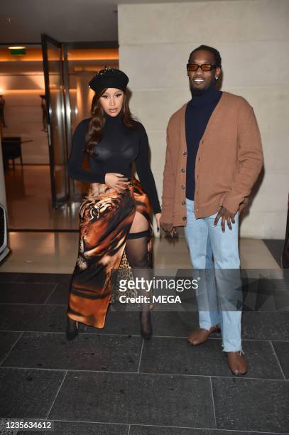 Cardi B and Offset head out for the evening on October 1 2021 in Paris, France.