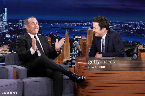 Episode 1527 -- Pictured: Comedian Jerry Seinfeld during an interview with host Jimmy Fallon on Friday, October 1, 2021 --