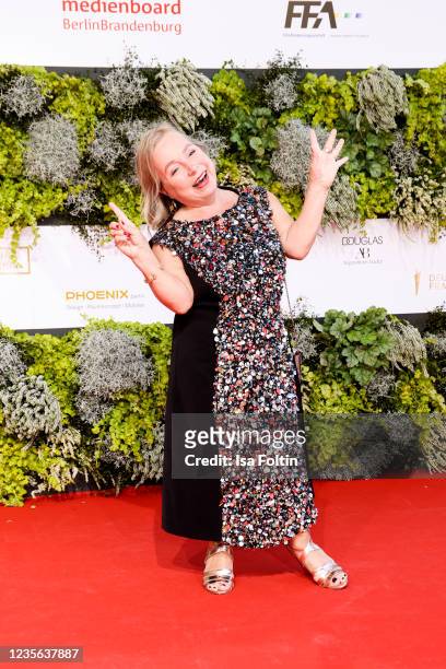German actress Chris Tine Urspruch attends the Lola - German Film Award red carpet at Palais am Funkturm on October 1, 2021 in Berlin, Germany.