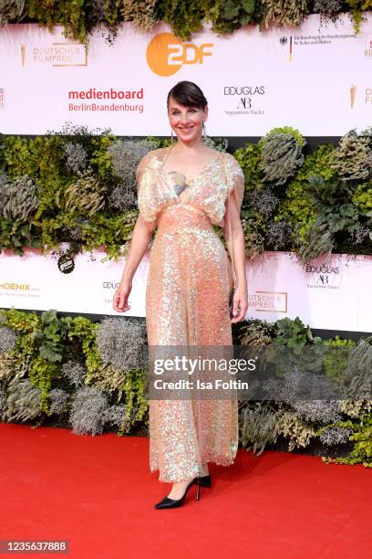 German actress Meret Becker attends the Lola - German Film Award red carpet at Palais am Funkturm on October 1, 2021 in Berlin, Germany.