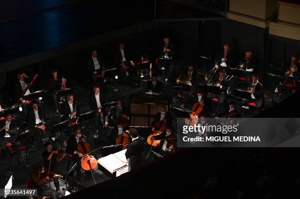 Musicians of the orchestra perform during the ballet Madina by Italian choreographer Mauro Bigonzetti, music by Italian composer Fabio Vacchi and...