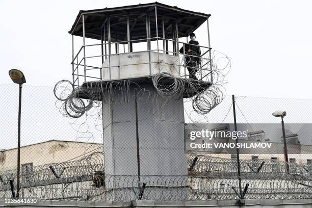 Photograph taken on October 2, 2021 shows a view of the prison in Rustavi, outside Tbilisi. - Former Georgia's President Mikheil Saakashvili has been...