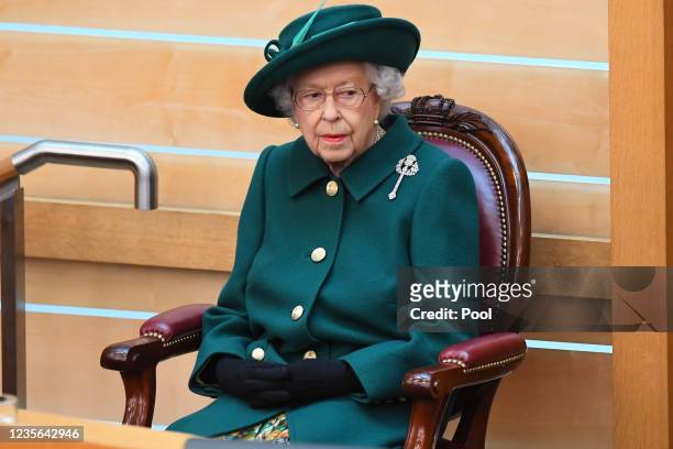 Britain's Queen Elizabeth II prepares to make her Address to Parliament in the Debating Chamber during the opening of the sixth session of the...