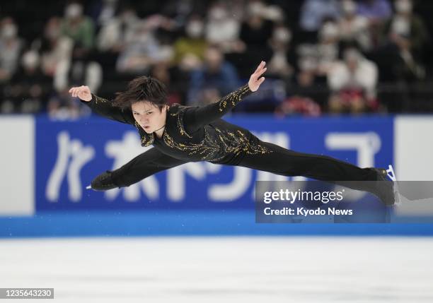 Pyeongchang Olympic silver medalist Shoma Uno performs at the Japan Open figure skating competition at Saitama Super Arena near Tokyo on Oct. 2, 2021.