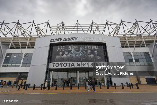 Exterior view of the stadium prior to the Sky Bet Championship match between Derby County and Swansea City at the Pride Park Stadium on October 02,...