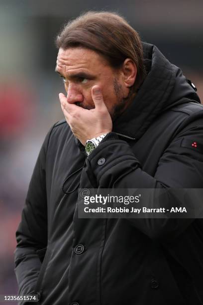 Daniel Farke the head coach / manager of Norwich City during the Premier League match between Burnley and Norwich City at Turf Moor on October 2,...