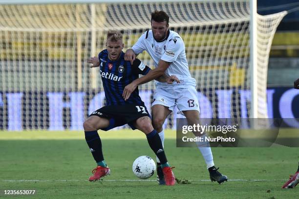 Giuseppe Sibilli hammpered by Vasco Regini during the Italian Football Championship League BKT AC Pisa vs Reggina 1914 on October 02, 2021 at the...