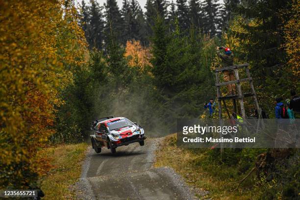 Elfyn Evans of Great Britain and Scott Martin of Great Britain compete with their Toyota Gazoo Racing WRT Toyota Yaris WRC during Day Two of the FIA...