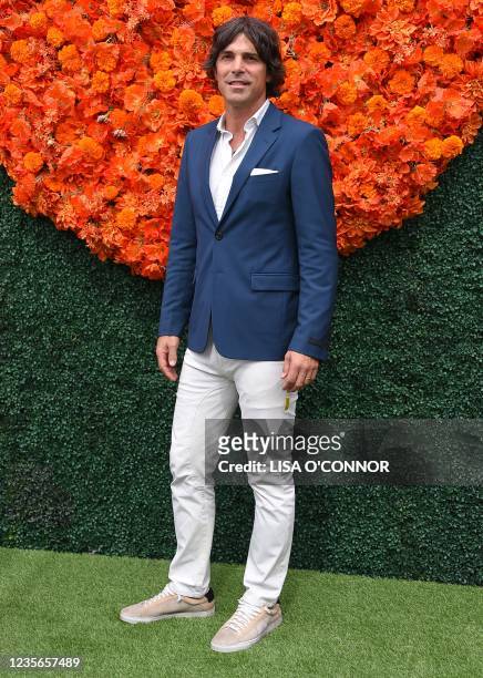 Argentine polo player Nacho Figueras arrives for the Veuve Clicquot Polo Classic 2021 at Will Rogers State Park in Pacific Palisades, California, on...